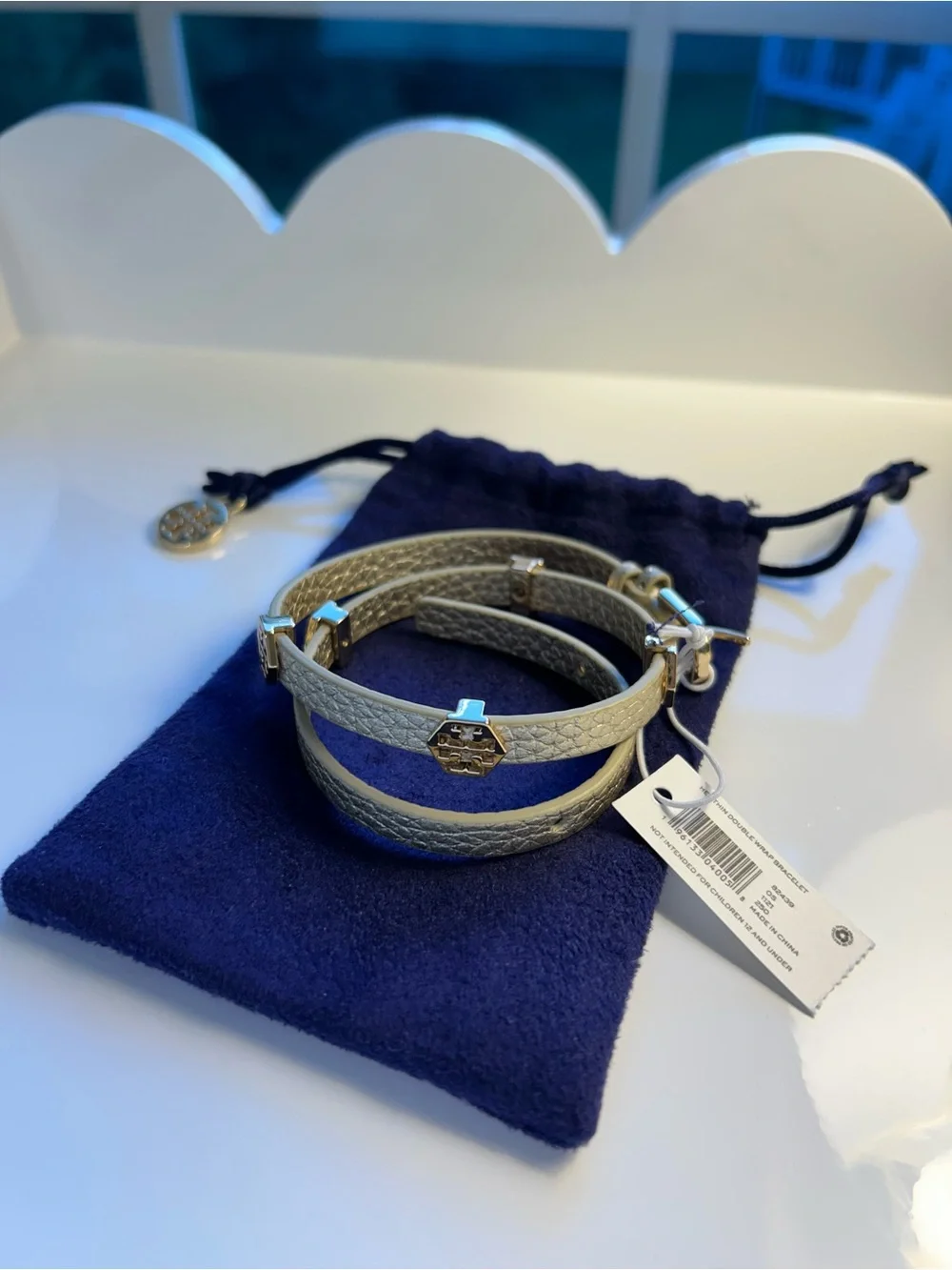 NWT Tory Burch Gold Metallic Hex Thin Double Wrap Bracelet